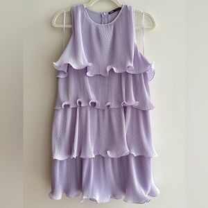ZARA Tiered Ruffle Curled Hem Mini Dress, Lilac Purple, Size Medium